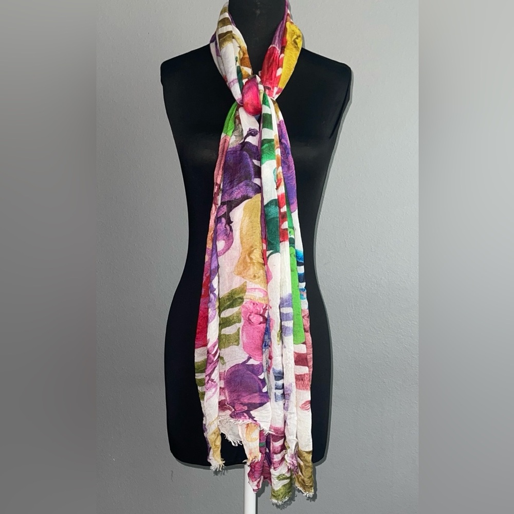 Tolani Elephant Print Colorful Fringed 100% Modal Scarf